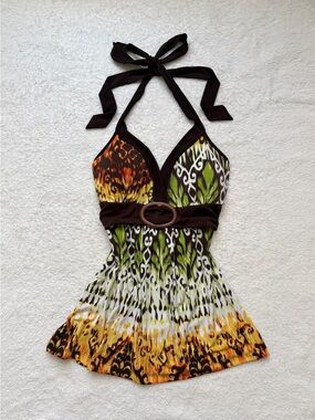 Early 2000s Heart Soul boho abstract halter babydoll top